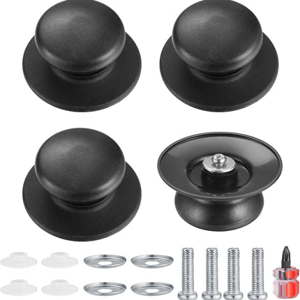 4 Pcs Universal Pot Lid Knobs, Pot Lid Handle Replacement, Pot Cover Knobs, Universal Kitchen Bakelite Top Replacement or Pots and Pans Saucepan Casserole Glass Handles(Black)