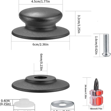 4 Pcs Universal Pot Lid Knobs, Pot Lid Handle Replacement, Pot Cover Knobs, Universal Kitchen Bakelite Top Replacement or Pots and Pans Saucepan Casserole Glass Handles(Black)