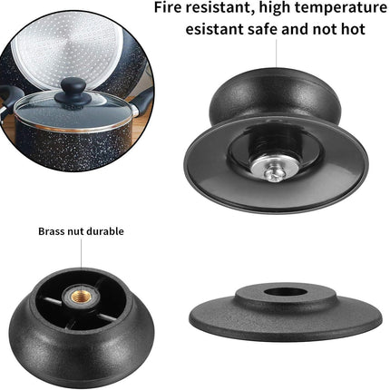 4 Pcs Universal Pot Lid Knobs, Pot Lid Handle Replacement, Pot Cover Knobs, Universal Kitchen Bakelite Top Replacement or Pots and Pans Saucepan Casserole Glass Handles(Black)