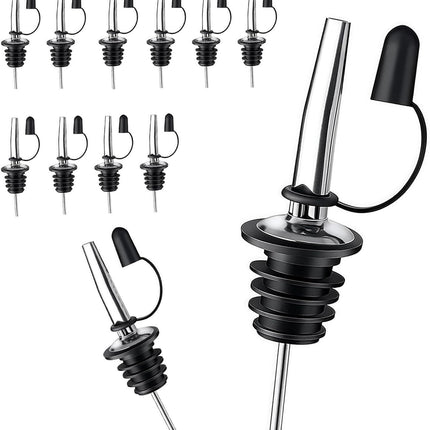 12 Pack Leak-Proo Dust Cap Wine Pourers,Stainless Steel Bottle Pourers or Alcohol, Olive Oil & Syrups- ast, Controlled Pouring,Bar & Home Kitchen Accessories