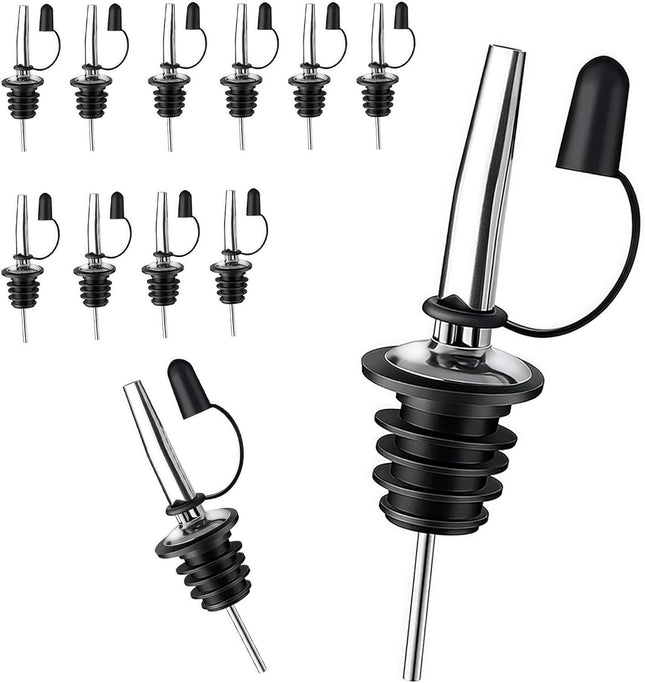12 Pack Leak-Proo Dust Cap Wine Pourers Stainless Steel Bottle Pourers or Alcohol Olive Oil