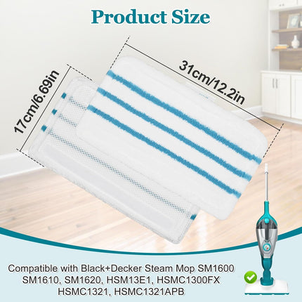4Pack Steam Mop Pads Replacement or Black+Decker Steam Mop SM1600, SM1610, SM1620, HSM13E1, HSMC1300X, HSMC1321, HSMC1361SG Cleaner Black and Decker Steam Mop Replacement Pads