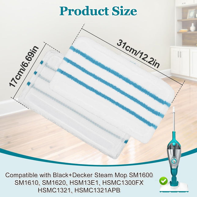 4Pack Steam Mop Pads Replacement or Black Plus Decker Steam Mop SM1600 SM1610 SM1620 HSM13E1 – product detail
