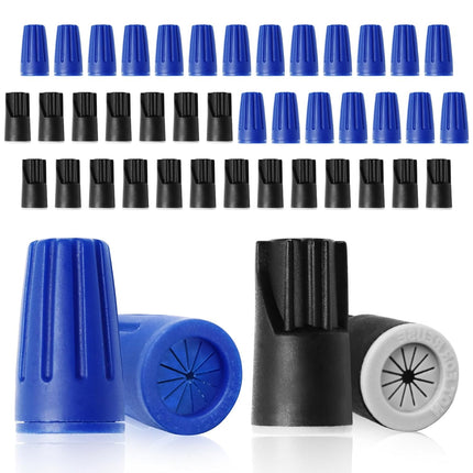 Biaungdo 40 Pcs Black and Blue Waterproof Wire Electrical Connectors, Outdoor Seal Twist Nuts Caps Cable Terminal Electrical Connectors for Outdoor Landscape Light, Irrigation Valves