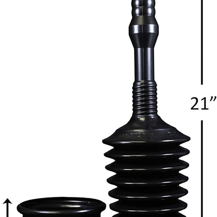 Master Plunger MP500-B3 Heavy Duty Bathroom Toilet Plunger Kit with Short Bucket/Caddy. Equipped with Air Release Valve, Black