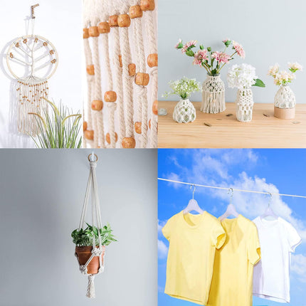 1/4 Inch Natural Cotton Rope, White Craft Clothesline, Used for DIY Rope Baskets, Handicrafts, Candle Wicks, etc, 6MM, 52 Feet.