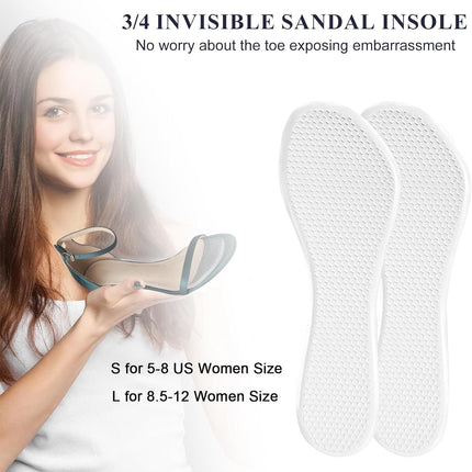 2 Pairs High Heel Inserts Women, Self-Adhesive Gel Sandal Inserts Insoles, New Anti Slip Design Comfort Insert, 3/4 Length Dress Shoe Inserts Pain Relief, Shock & Sweat Absorption, 2 Clear S