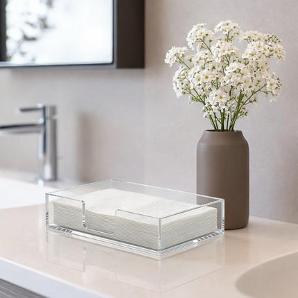 Acrylic Guest Towel Napkin Holder,Clear Bathroom Paper Hand Towels Storage Tray,Disposable Towel Holder for Bathroom,Kitchen,Parties,Weddings,Vertical Modern Napkin Dispenser for Home,Hotel,Office