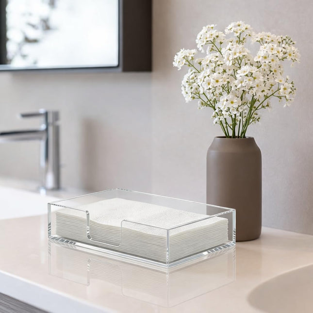 Acrylic Guest Towel Napkin Holder Clear Bathroom Paper Hand Towels Storage Tray Disposable Towel – product detail