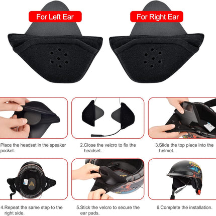 iGuerburn 2 Pair Half Helmet Ear Pads Speaker Pockets, Bluetooth Motorcycle Helmet Speakers Pouches 1/2 Helmet Accessories Ear Protection Reduce Wind Noise