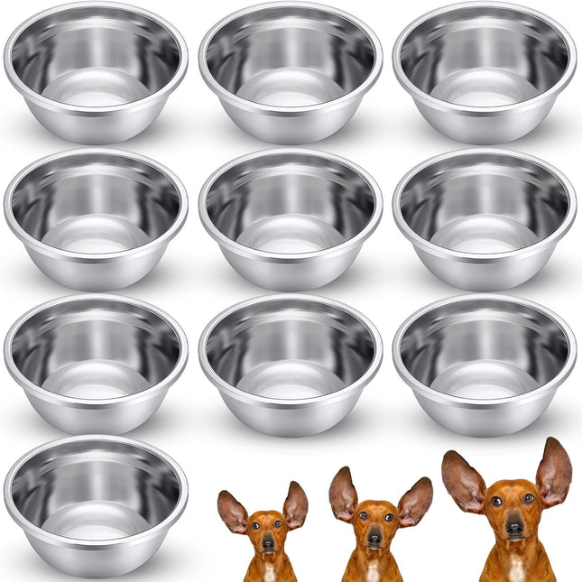 10 Pcs 8 Cup Metal Dog Bowls Stainless Steel Thickened Food Bowls Travel Kennel Food and Water Dish for Medium Large Size Dogs Cats, 64 Oz, Dishwasher Safe