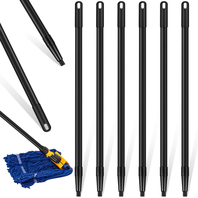 6 Pcs Fiberglass Broom Handle Replacement Handle Broom Stick Pole with Threaded Tip for Commercial Cleaning