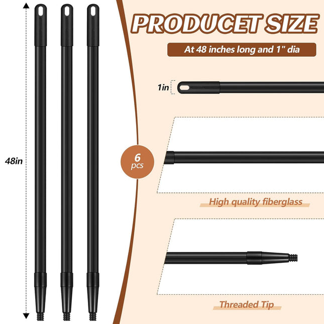 6 Pcs Fiberglass Broom Handle Replacement Handle Broom Stick Pole with Threaded Tip for Commercial – product detail