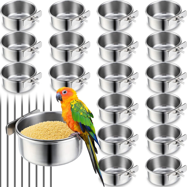 24 Pcs Stainless Steel Parrot Food Bowls Bulk 10 oz Bird Feeding Dish Cups for V1259-DP01-F-134