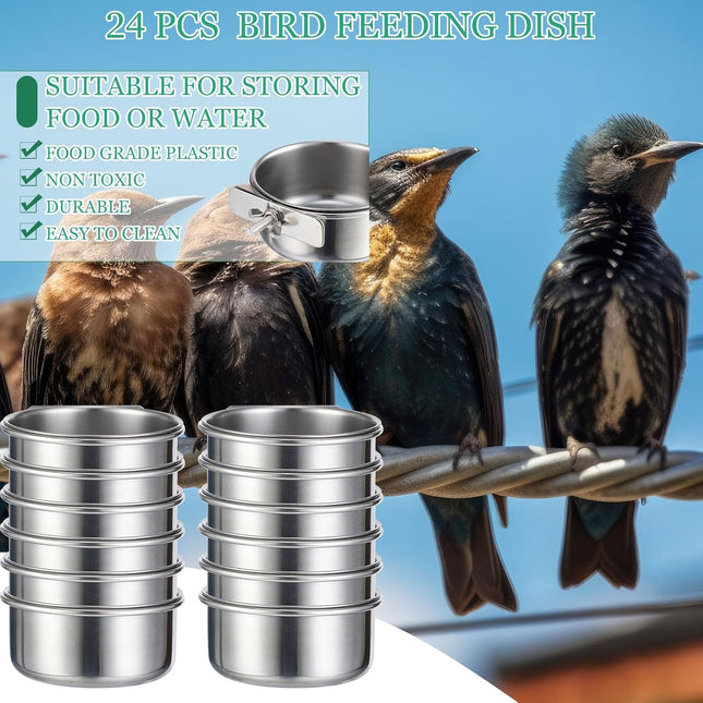 24 Pcs Stainless Steel Parrot Food Bowls Bulk 10 oz Bird Feeding Dish Cups for – product detail