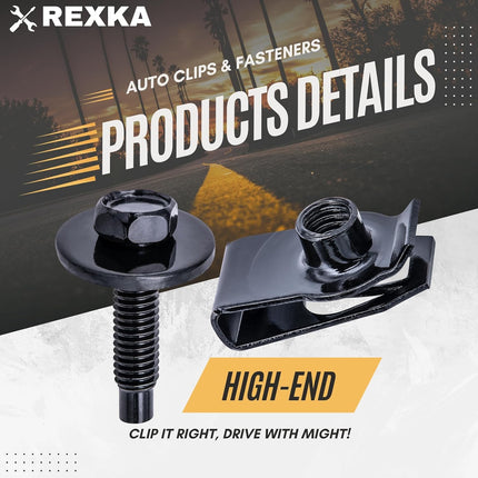 Rexka 15 Sets M6-1.0 Extruded U Nuts & Hex Head SEMS Body Bolts Kits for GM Ford Chevy Chrysler Jeep Dodge - Multipurpose - Bumper Fender Splash Shield Under Cover Hood Engine