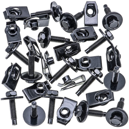 Rexka 15 Sets M6-1.0 Extruded U Nuts & Hex Head SEMS Body Bolts Kits for GM Ford Chevy Chrysler Jeep Dodge - Multipurpose - Bumper Fender Splash Shield Under Cover Hood Engine