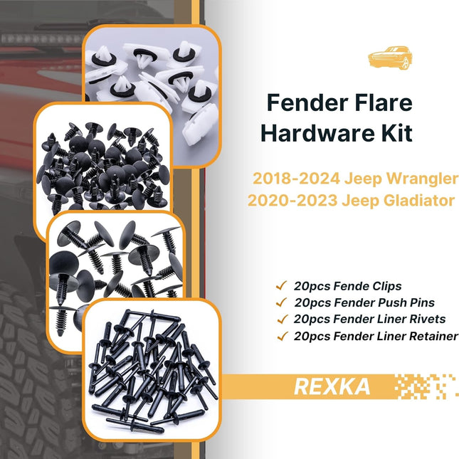 Rexka 60pcs Fender Flare Hardware Kits for Jeep Wrangler JL 2018-2024 Jeep Gladiator 2020-2023 JT – product detail