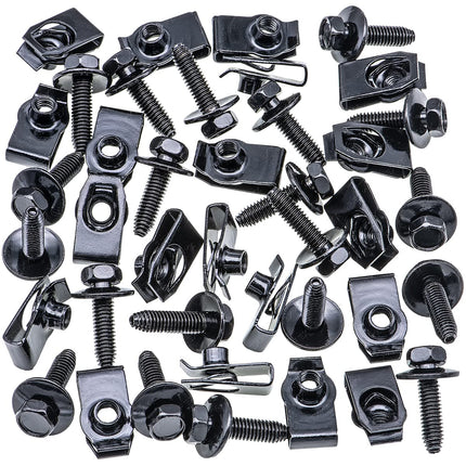 Rexka 20 Sets M6-1.0 Extruded U Nuts & Body Bolts Kits for GM Ford Chevy BuickChrysler Cadillac - Multipurpose - Body Fender Bumper Radiator Hood Shield Panel - 11503834 11503714 11503716