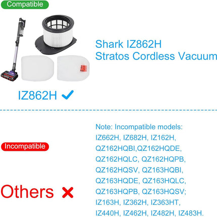 6 Pack ilter Replacement or Shark IZ862H Stratos Cordless Vacuum, Compatible with Shark IZ862H Upright Vacuum Include 2 oam ilter + 2 elt ilters Kit, White