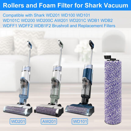 8 Pack Brush Roller and ilter Replacement or Shark WD201 Vacuum - Washable oam ilters or WD100, WD101, WD101C, WD200, WD200C, WD201, WD201C - HydroVac Pro XL 3-in-1 Vacuum