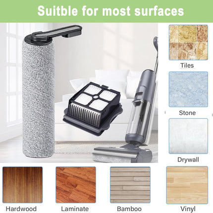 Brush and ilters Replacement Parts Accessories Compatible or Tineco loor ONE S5/loor One S5 Pro Cordless Vacuum Cleaner, 4 Roller Brushes, 4 ilters