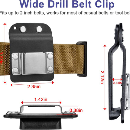 iGuerburn Drill Belt Holder & Hammer Holder Loop Clip on 2" Tool Belt for Impact Driver Drill Gun Nailer Rip Claw Framing Hammer