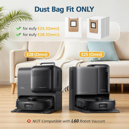 E25 / E28 Dust Bag, 20 Pcs Vacuum Bags or Euy E25, E28, E20, C28 Robot Vacuum, 3L Large Capacity Replacement Bags, Leak-Proo