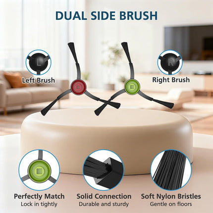 G8000 Max Replacement Parts, or Tikom G8000 Max, L8000 Plus, 2025 Year L8000 Pro Robot Vacuum, Accessories Include 2 Main Brushes, 6 Side Brushes, 6 HEPA ilters, 6 Mop Pads