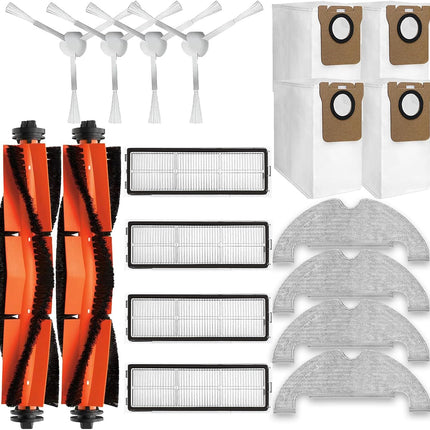 18-Piece D10 Plus Accessories Kit Compatible with DreameBot D10 Plus (RLS3D) / Dreame D10 Plus Robot Vacuum Replacement Parts, 2 Main Brushes, 4 Side Brushes, 4 HEPA ilters, 4 Mop Pads, 4 Dust Bags