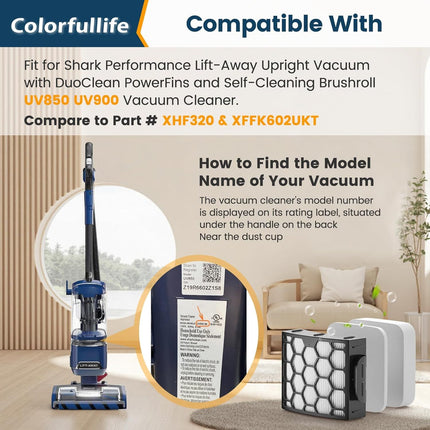 UV850 ilters Replacement or Shark Perormance Lit Away UV850 UV900 DuoClean Upright Vacuum, Compare to Part #XH320 & XK602UKT, 2 HEPA ilters and 4 oam & elt ilters