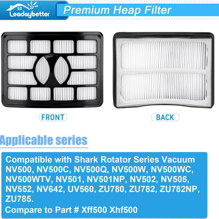 ilter Replacement or Shark Rotator Pro Lit-Away NV500, NV501, NV502, NV505, NV552, NV642, UV560, ZU780, ZU782, ZU785. Compare to Part # X500 Xh500, 2 + 4 oam & elt ilters
