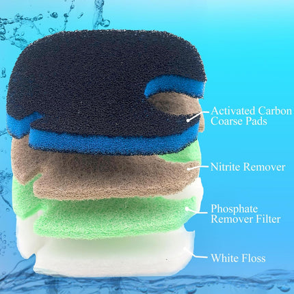 Replacement Canister Filter Pads Compatible with AMOSIJOY 172/225/265GPH Aquarium External Filter, 6 White Floss & 2 Coarse Pads & 1 Phosphate Remover Filter & 1 Nitrite Remover (10 Pcs)