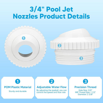 Pool Jet Nozzles 3/4" SP1419D low Inlet itting Opening Water Directional Pool Return ittings, 6 Pack