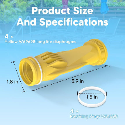 W69698 Pool Cleaner Diaphragm with W81600 Rataining Ring Long-Lie Replacement or Zodiac Baracuda G3 G4 (4 Pack)