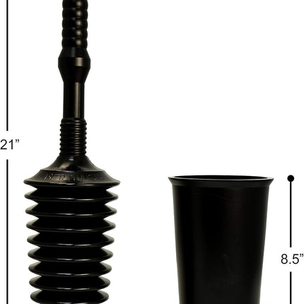Master Plunger MP500-3TB Heavy Duty Bathroom Toilet Plunger Kit with Tall Bucket. Equipped with Air Release Valve, Black