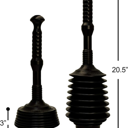 Master Plunger MP100-3 Heavy Duty Toilet Plunger Clears, Kitchen Sinks, Garbage Disposal and, Toilets Fast. Equipped with Patented Automatic Air Relief Valve, Black