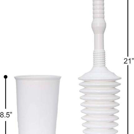 Master Plunger MP500-4TB Heavy Duty Bathroom Toilet Plunger Kit with Tall Bucket Caddy Equipped with Air Release Valve, White