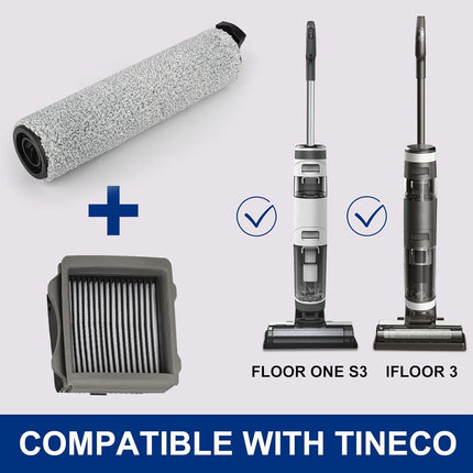 Iloor3 Roller Brush Replacement or Tineco iloor 3 and loor One S3 Cordless Wet Dry Vacuum Cleaner, 2 Brush Roller, 2 HEPA ilters