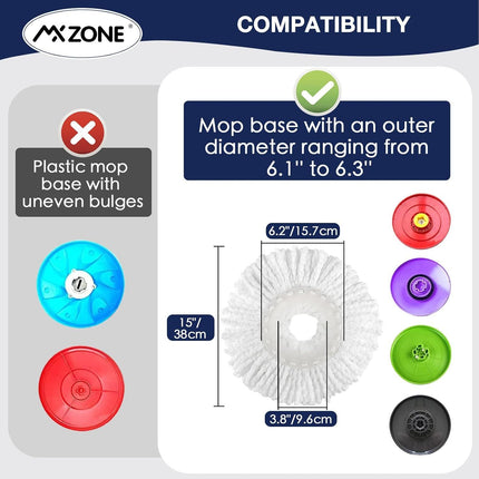 Spin Mop Replacement Head 5 Pack Magic Mop Reill or Hurricane 360° Systems, Microiber Spin Mop Head, Round Shape Standard Universal Size