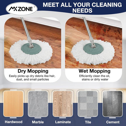 Spin Mop Replacement Head 5 Pack Magic Mop Reill or Hurricane 360° Systems, Microiber Spin Mop Head, Round Shape Standard Universal Size