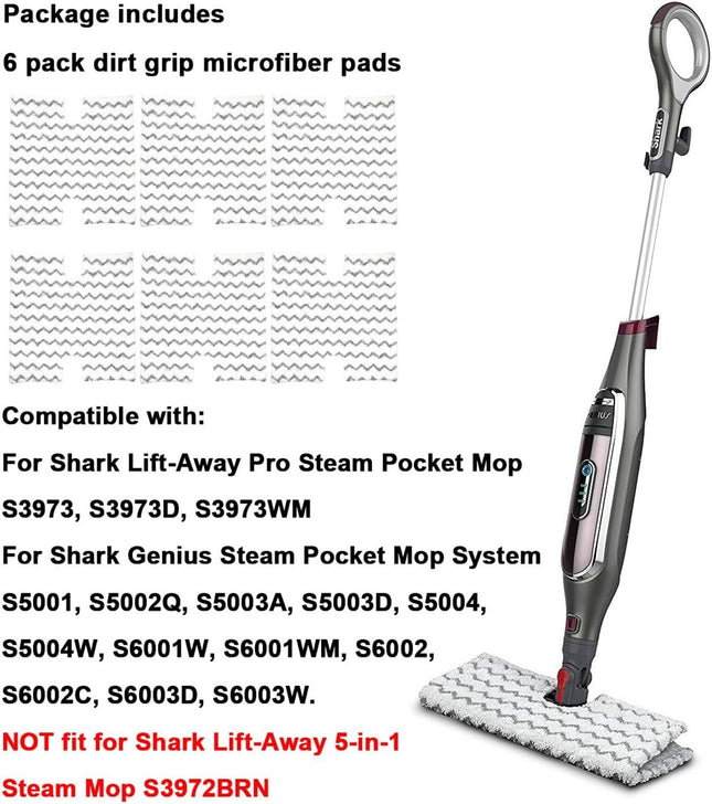 6 Pack Steam Mop Pads Replacement P184WQ or Shark Genius Steam Mop S5003D & Lit-Away – product detail