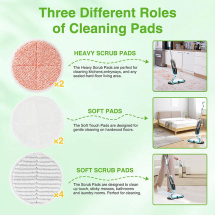 8 Pack Mop Pads Replacement Compatible with Bissell Spinwave 2124, 2039A, 2307, 23157, 23159, 20393, 20399 Hard loor Spin Mop, 2 Sot Pads, 4 Scrubby Pads, 2 Heavy Scrub Pads
