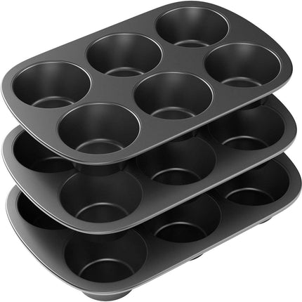 3 Pack Nonstick Muin Pan, Carbon Steel Cupcake Pan, Easy to Clean and Perect or Making Muins or Cupcakes, 6 Cup Jumbo