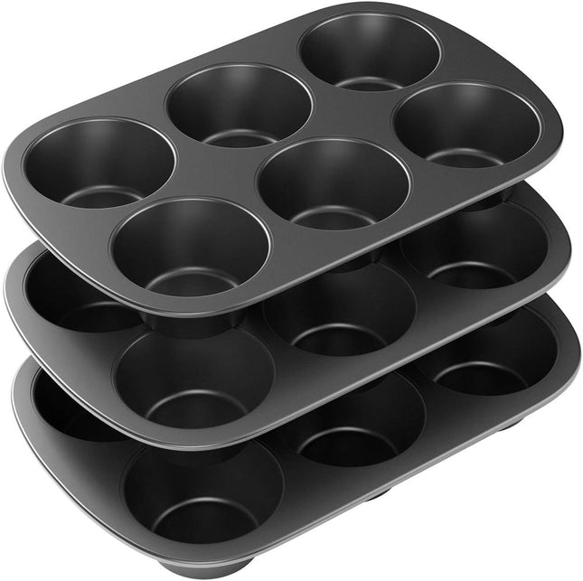 3 Pack Nonstick Muin Pan Carbon Steel Cupcake Pan Easy to Clean and Perect or Making Muins or Cupcakes 6