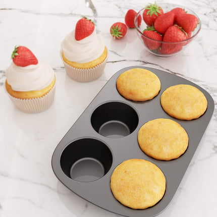 3 Pack Nonstick Muin Pan, Carbon Steel Cupcake Pan, Easy to Clean and Perect or Making Muins or Cupcakes, 6 Cup Jumbo