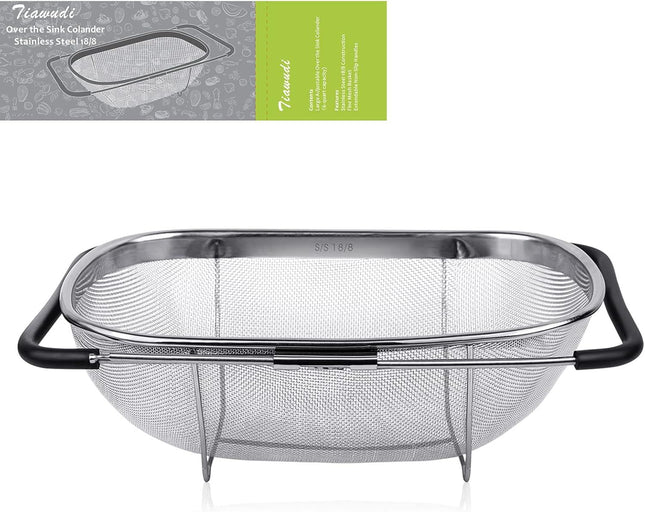 6-Quart Large Over The Sink Colander Heavy Duty 40 Percent Thicker 18/8 Stainless Steel ine