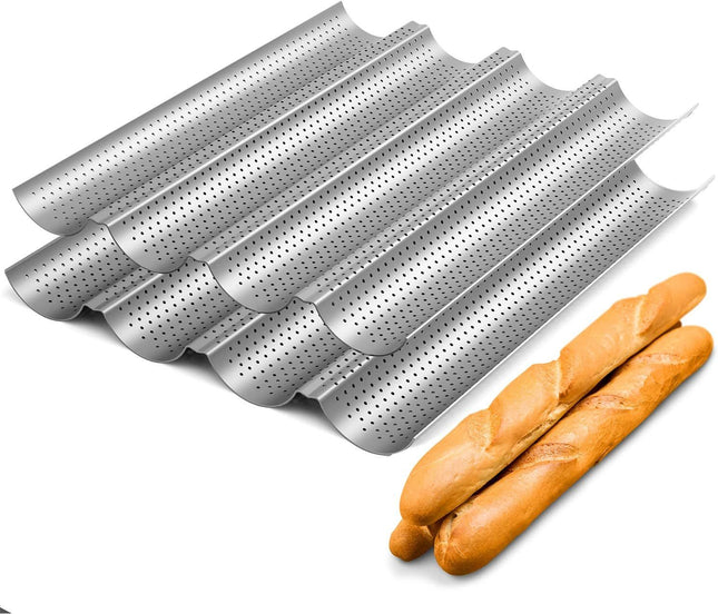 2 Pack Nonstick Perorated Baguette Pan 15 x 13 or rench Bread Baking 4 Wave Loaves Loa Bake Mold Oven