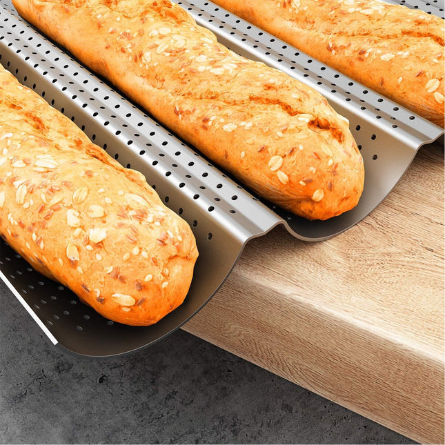 2 Pack Nonstick Perorated Baguette Pan 15 x 13 or rench Bread Baking 4 Wave Loaves Loa Bake Mold Oven – product detail