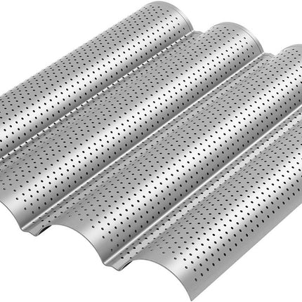 2 Pack Nonstick Perorated Baguette Pan 15" x 13" or rench Bread Baking 4 Wave Loaves Loa Bake Mold Oven Toaster Pan (Silver)